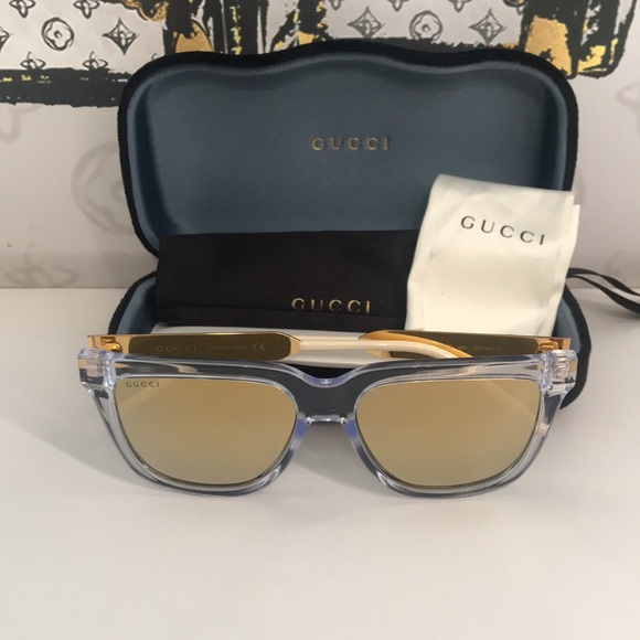 New Authentic Gucci GG0976S 004 Crystal Gold Mirror Oversized Sunglasses - Picture 10 of 13